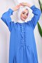 Cobalt Blue Balloon Sleeve Self-Patterned Dress - 4