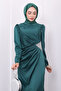 Emerald Green Satin Evening Dress with Stone Embellished - 3