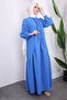 Cobalt Blue Balloon Sleeve Self-Patterned Dress - 3