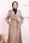 Mink Double Breasted Collar Epaulettes Long Trench Coat - 2