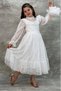 Girl's White Dress with Transparent Tulle and Ruffle Detail on the Sleeves and Collar - 2