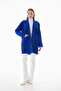Cobalt Blue Winter Casual Standard Short Cashmere Jacket Coat Oversize 38-44 Size Length 90 cm - 5