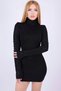 Crystal Rhinestone Pearls Long Sleeve Body-Fitting Lycra Stylish Mini Evening Black Dress with Wrap-Around