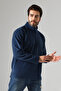 Men's Standard Fit Zippered Stand Collar Cold-Proof Fleece Comfortable Cut Non-Pilling 21855 Navy Blue