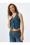 V-Neck Jeweled Buttoned Sleeveless Slim Fit Denim Vest
