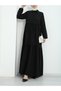 Segmented Half Buttoned Sleeve Elastic Dress -Black - 5