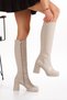 Women's Beige High Heeled Zippered Boots - 4
