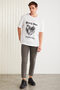 Client Men's 100% Organic Cotton Regular Fit Printed Detailed Crew Neck Knitted White T-Shirt - 4