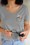 Pocket Floral Printed V Neck Cotton Regular Fit Tshirt