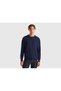 Men's Navy Blue 100% Cashmere Regular Fit Ribbed Round Neck Sweater - 2