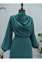 Pleated shoulder high collar crepe dress - mint - 4