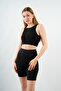 Women's Ribbed Crop Undershirt Front Tulle Detailed Bustier Blouse with Removable Pads - 6