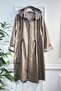 Rüya Detachable Hooded Striped Mid-Length Trench Coat - Beige