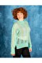 Green Half Turtleneck Openwork Knitwear Women's Sweater