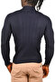 Men's Navy Blue Half Turtleneck Striped Non-Pilling Slim Fit Knitwear Sweater 2505491 - 5