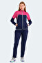 Rockstar Women's Zippered Stand Collar Pocketed Navy Blue Tracksuit Set - 7