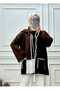 Women's Embroidery Detailed Scarf-Trimmed Soft Cashmere Jacket Brown - 2
