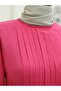 Pleated Round Neck Belted Long Dress -Fuchsia - 3