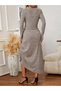 Women's long sleeve front button blouse and high waist a-line long skirt raised rib knit double set - 3