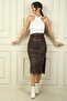 Women's Side Slit Front Gathered Midi Leather Skirt - 2