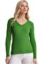 Women's Green V Neck Corduroy Basic Long Sleeve Slim Blouse - 4