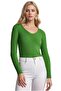 Women's Green V Neck Corduroy Basic Long Sleeve Slim Blouse - 2