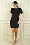 Women's Sleeves Balloon Rhinestone Lined Short Dress - 3