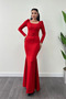 Crepe Fabric Belt Detailed Fish Dress - Red