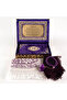 Shawl + Prayer Rug + Rosary + Quran Gift Set (Medium B. Shams Lafzatullah Gold Plexi Raschel Box, Purple) - 3