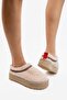 Women's Beige Lamb Plush Sheepskin Embroidered Winter Mini Slippers Boots & Bootie