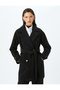 Double Breasted Long Stamp Coat with Buttoned Pockets and Belt - 3