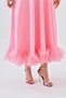 Pink Midi Length Flared Cut Atlas Homecoming Dress with Thin Straps and Tulle Detail 9326 - 4