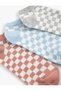 Checkerboard Patterned 3-Piece Booties Socks Set - Multicolored - 3