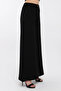 Black Wide Leg Palazzo Trousers Crepe Fabric Elastic Waist Comfortable Cut Women's