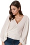 Women's Ecru Wrap Collar Belted Trend Casual Knitted Blouse - 3
