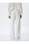Linen Blended Straight Leg Trousers with Lace-Up Waist - Pocket Detail - 4