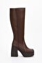 Lenora Women's Brown Light Plartphom Heel Blunt Toe Zipper Boots - 4