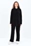 Black-Hooded Kangaroo Pocket Lycra Pants Suit - 2