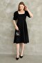 Stretchy Scuba Fabric Square Neck Short Balloon Sleeve Midi Length Black Flared Dress 080 - 8