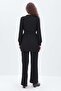 Black-Half Placket Belted Trousers Set - 4