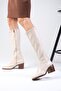 Armande Skin Color Stretch, Thick Heeled Women's Boots - 5