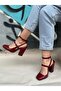 Claret Red Patent Leather Square Toe Buckle High Heel Shoes