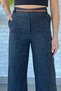Black Black Women's High Waist Self Patterned Waist Elastic Winter Wide Leg Palazzo Trousers - 3