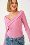 Women's Pink Cross-Strapped Finger-Loop Madonna Collar Blouse 60261056 - 2