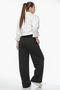 Black Women's Three Thread Raised Winter Wide Leg Palazzo Bottom Tracksuit - 6