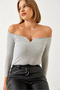 Women's Gray Gathered Collar Crop Knitted Blouse 60261062 - 6
