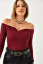 Women's Burgundy Gathered Collar Crop Knitted Blouse 60261062 - 3