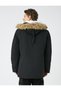 Hooded Anorak with Faux Fur Detail and Zipper with Label Print - 4