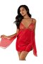 Red Satin and Tulle Detailed Nightgown Lace Neck with Adjustable Straps - 4