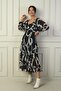 Madonna Collar Lined Cross Tied Abstract Pattern Double Breasted Chiffon Dress - 2